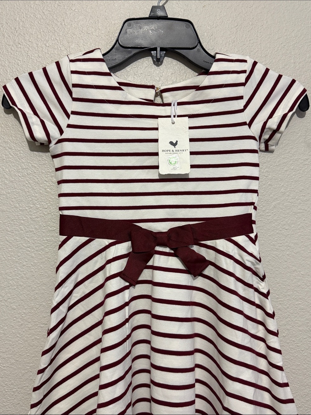 Hope & Henry Girls' Skater Striped Ribbon Waist Dress Independence Day Organic - Picture 3 of 7
